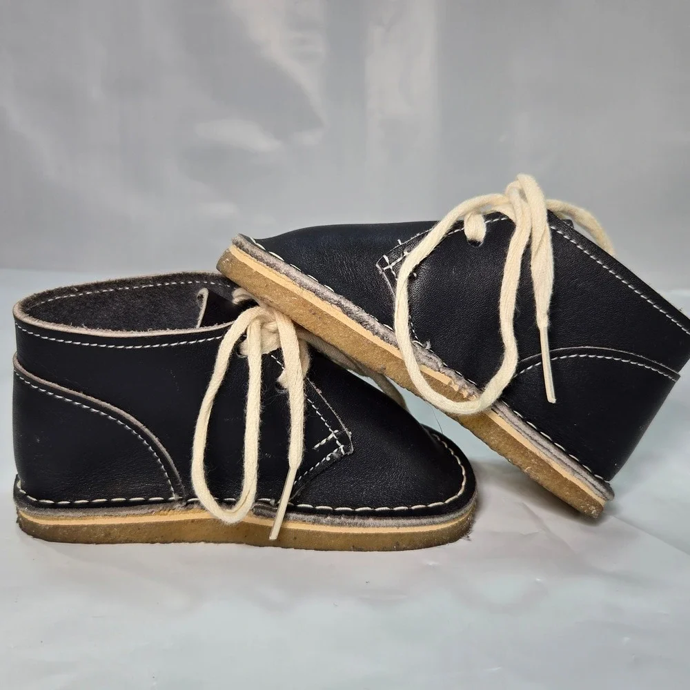 Preppy Boho Handmade of Tx USA Toddler Leather Desert Boots Navy Blue Sz 4 Shoes